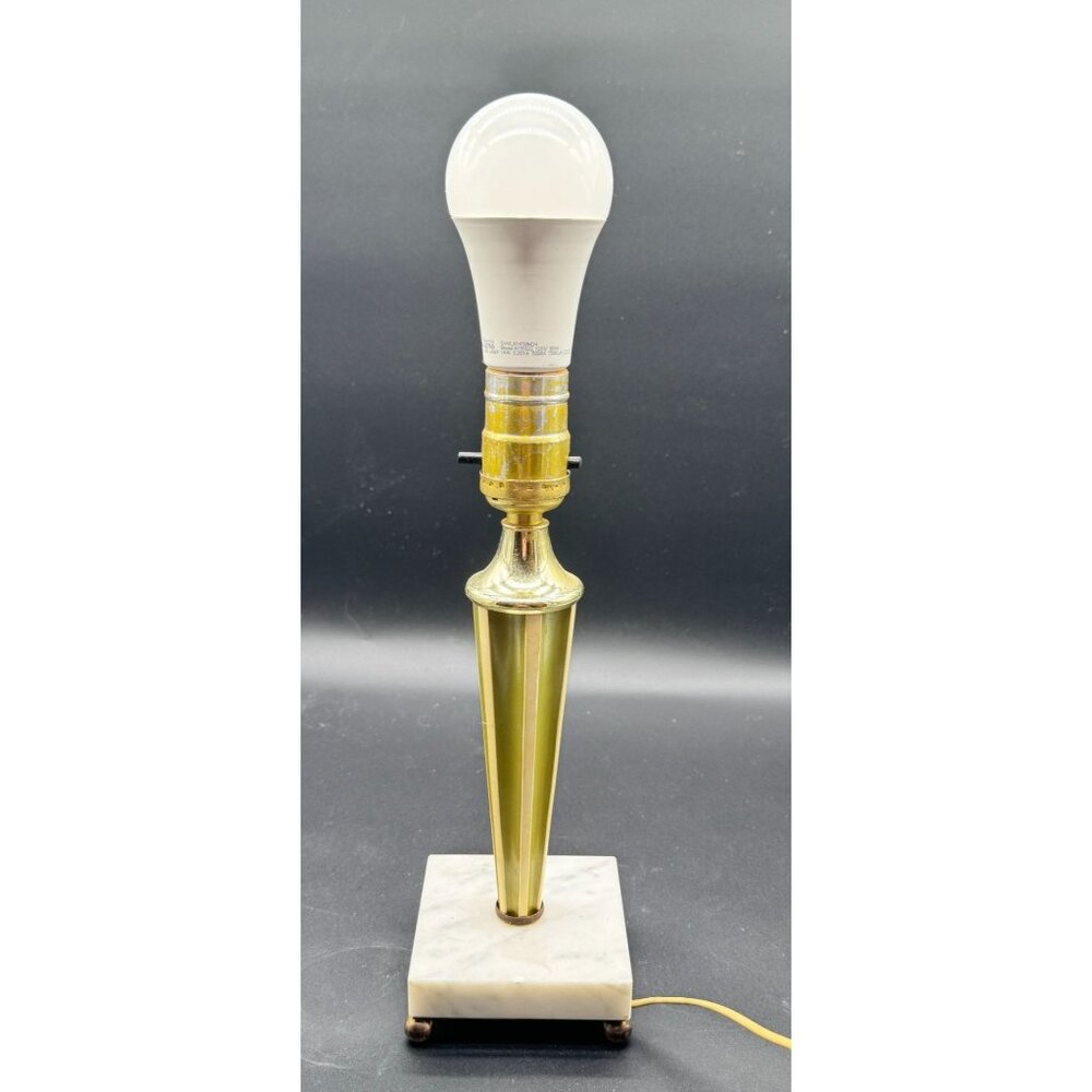 Vintage MCM Green & Cream Marble Base Table Lamp Working 11"H x 3.5"W
